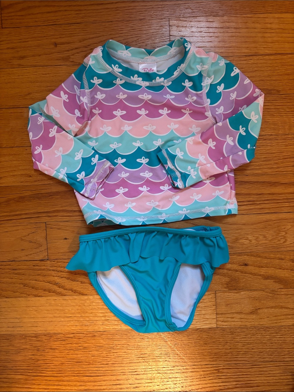Ruffle Butts Girls Teal, Pink, Purple & Mint Long Sleeve Rashguard Set